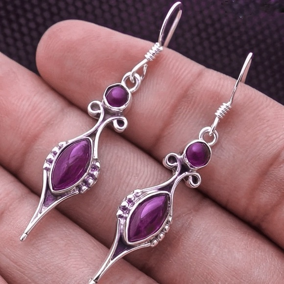 Any 4/$25! Antiqued Silver Fuchsia Crystal Drop Earrings - Picture 2 of 4